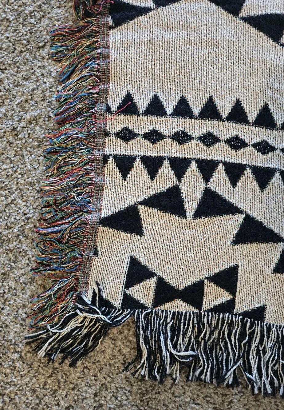 Black and Cream Aztec Woven Cotton Throw 46×58